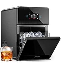 ecozy 2.4" Clear Ice Ball Maker Countertop with CrystalFlux Technology, 3 pcs in 45 Mins, 96 pcs/Day, Sphere Ice Maker with Automatic Water Supply, Self-Cleaning, Enhanced Insulation for Whiskey Bar