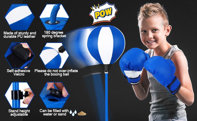 Punching Bag for Ages 3 4 5 6 7 8+ Years Old Kids, Boxing Bag Set Toy with Boxing Gloves, Height Adjustable Punching Bag, Sport Toy for Boys & Girls, Ideal Christmas Birthday Gift for Kids