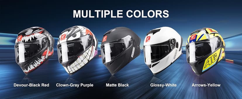 Modular Motorcycle Helmet, Flip Up Full Face Helmet with Dual Visor & Smoked Sunshield, DOT Approved Street Bike Helmet for Men & Women, Quick Release Buckle, Removable Washable Liner