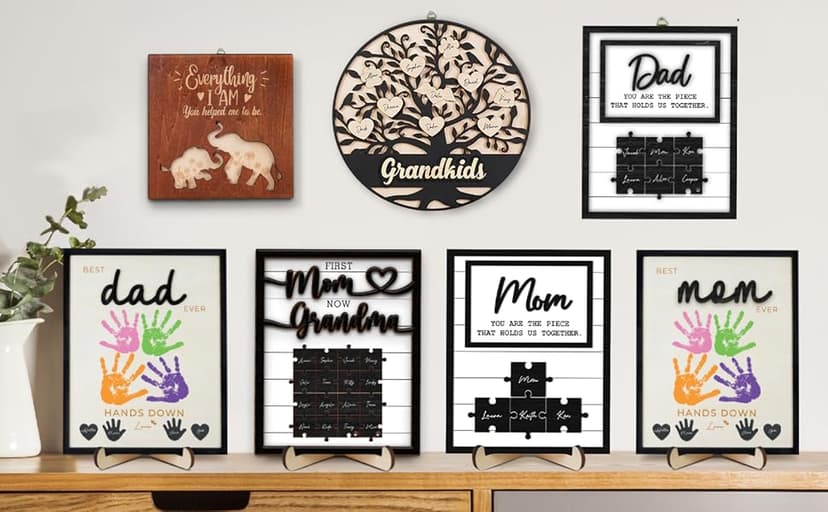 10" Hands Down Best Dad Ever DIY Handprint Kit with Acrylic Paint, Art Craft Family Keepsake Wood Frame Dad Keychain Birthday Father's Day Gift for Daddy, Papa Family Sign with Kids Names HF90-D