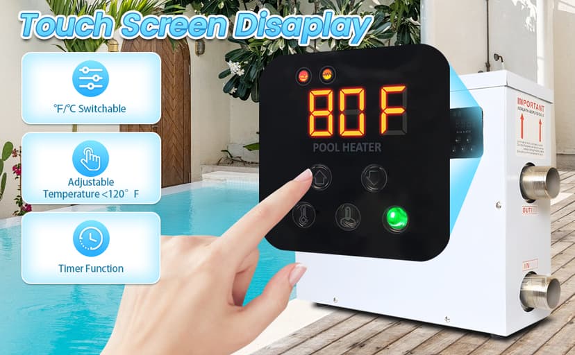 Electric Pool Heater for Inground & Above Ground Pools 11KW 220V, Hot Tub Heaters with Digital Touch Screen, SPA Water Thermostat Swimming Pool Warmer