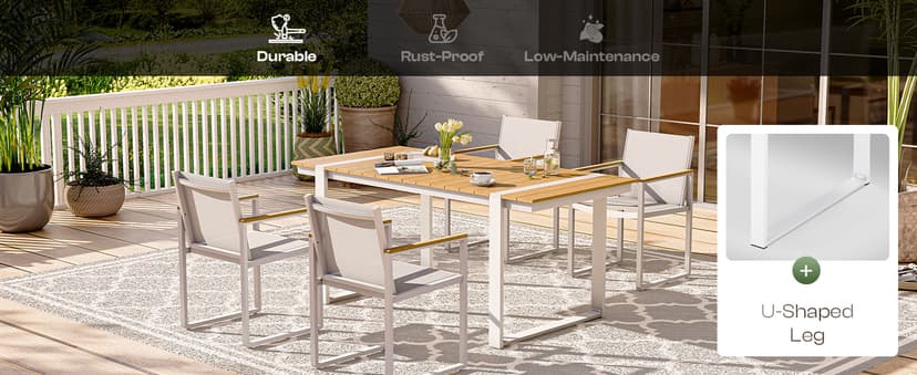 Outdoor Dining Set, HDPS + Aluminum Patio Table and Chairs Set with U-Shaped Base, 7 Piece Outdoor Furniture Set with Umbrella Hole, Patio Dining Table Set for Garden, Backyard (Gray-Teak)