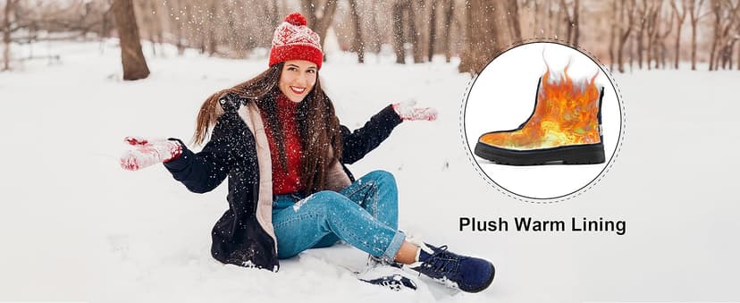 Alicegana Women Winter Boots Snow: Warm Cotton Fur Lined Winter Shoes Lace Up Comfortable Non Slip Ankle Platform Boots Outdoor