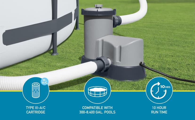 Bestway 1,500 GPH Filter Pump for Above Ground Swimming Pool with Type III A/C Cartridge, Adapter Accessories and Timer