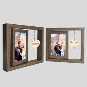 5 Year Anniversary Picture Frame Gifts for Her Him, Wood 5th Wedding Anniversary Photo Frame for Wife Men Husband, Display 2 4x6 Inch
