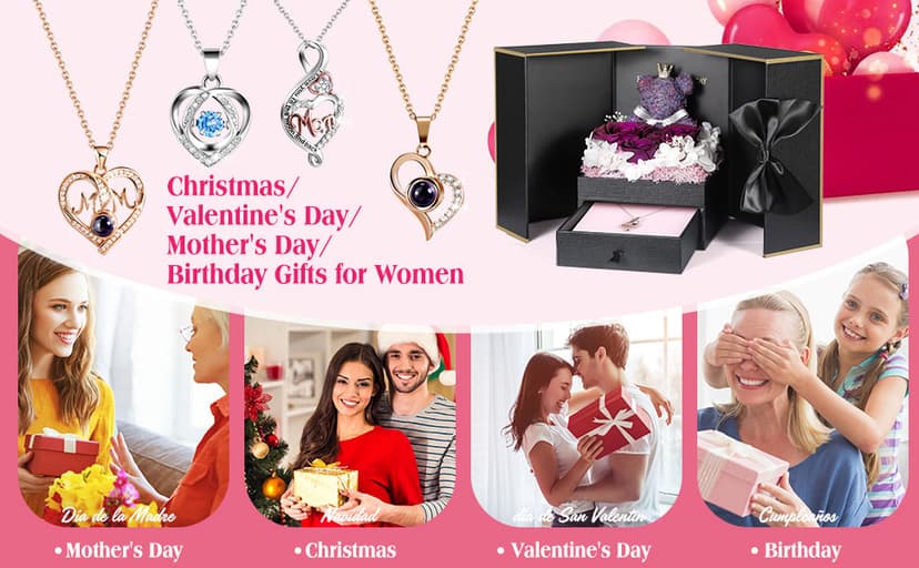 ADDWel Meaningful Gifts for Mom from Daughter Son, Preserved Purple Rose Gift Box with MOM Necklace, I Love You Necklace in 100 Languages, Mother’s Day Birthday Gifts for Mom B0BZ7SWYTH