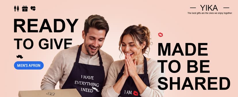 YIKA® Apron Couples, Christmas Gifts for Couples: Waterproof Aprons for Women Men, with Adjustable Neck Strap with Extra Long Ties, 2 Pockets (Black)