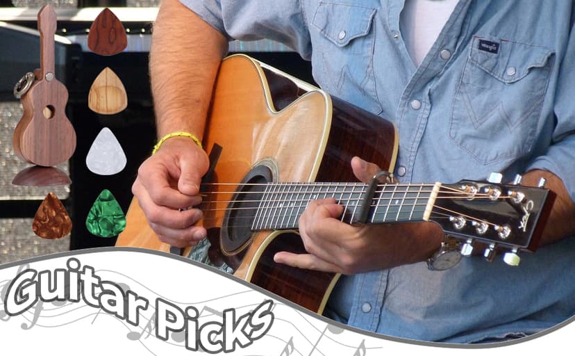 CustomGuitarPlectrumwithBox HomeWoodenDecorativeOrnamentGuitarMusicGiftCarMiniPendantGuitarAccessories Musician'sGuitarPlectrumGiftChristmasUniqueGift (Wood color (flower pear tree))