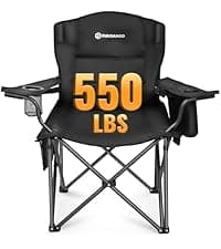 FUNDANGO Oversized Rocking Camping Chair for Adults, Portable Folding Lawn Chairs for Outside with Pillows, Wide Armrest, 2 Cup Holders, Carry Bag for Patio Garden Outdoor Supports 400Lbs (Black/Blue)