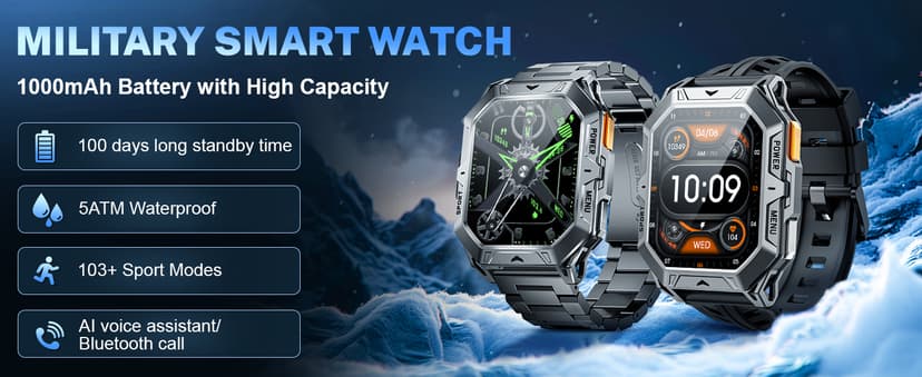 LIGE Military Smart Watches for Men(Answer/Make Calls),100-Day Battery Life,2.13" AMOLED Outdoor Sports Smartwatch with Compass,Heart Rate/Sleep Monitor Fitness Tracker for Android iOS,AI Voice