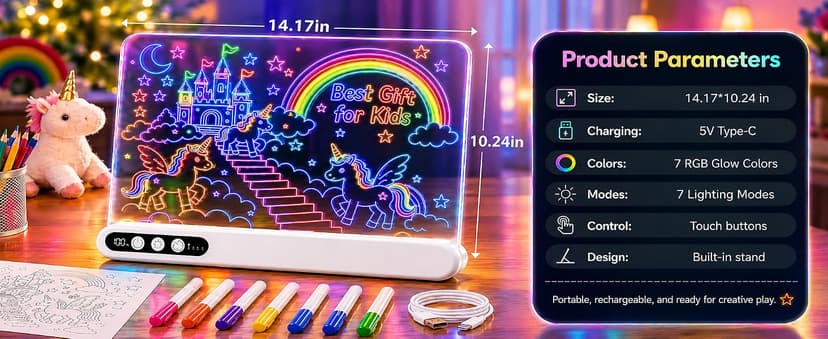 Led Drawing Board with 14 Light Effects,16" Rechargeable Glow Doodle Led Note Board with Colorful Markers,Neon Art Dry Erase Doodle Glow Drawing Tablet,Chritmas Birthday Festival Gifts for Kid (White) B0H1HPZ583