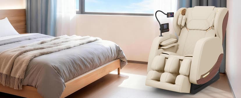 2026 Massage Chair, Massage Chairs Full Body and Recliner with 10 Fixed Points, Zero Gravity, Wood Grain Leather, Foot Massage, Airbags, Lumbar Heating, Bluetooth and Control Screen (Ivory White)