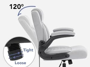 Office Chair with Adjustable Inflatable Lumbar Support,Leather Ergonomic Computer Desk Chair with Flip-up Arms,Adjustable Tilt Lock,Swivel Rolling Executive PC Chair for Work,Study,Meeting.Grey