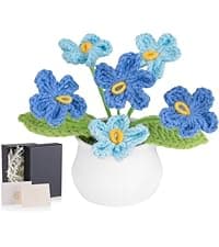 LAIDANLA Crochet Flower Potted, Pink Small Handmade Knitted Flowers Lilly of The Valley for Desk, Christmas Appreciation Birthday Gifts for Women Mom Sister Grandma Coworker Friend Teacher