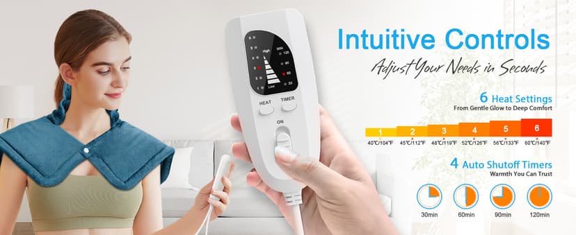 NIUONSIX Heating Pad for Neck and Shoulders and Back, Birthday Gifts for Women Mom Wife Men Dad, Weighted Electric Heated Wrap for Pain Relief and Daily Relax, 6 Heat Settings 4 Timers Auto Off, Blue