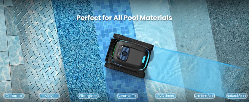 Robotic Pool Vacuum PC10, Cordless Pool Cleaner Robot for Inground & Above Ground Pools, Smart Navigation, 5000GPH Suction Power for Cleaning Floor, Wall & Waterline, Self-Parking, Black