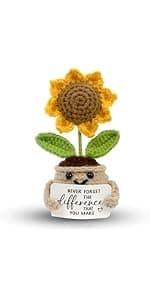 Mini Positive Crochet Sunflower, Cute Cheer Up Gifts for Women, Crochet Plant with Optimistic Card for Nurse Teacher Boss, Thank You Gifts for Friends, Coworker and Sunflower Decor