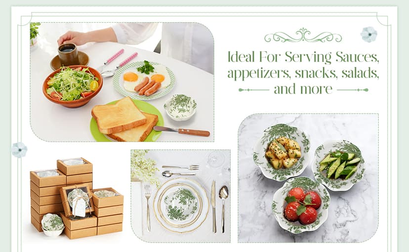 40 Pack Wedding Favors for Guests Small Ceramic Bowls Bulk Gifts Set 3.3 Inch Green Verdure Design Mini Dipping Bowl Sauce Dish with Cards Box for Party Shower Favor Souvenir