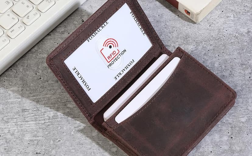 FOXHACKLE Leather Credit Card Holder For Men and Women,Small RFID Blocking Bifold Wallet (Hunter Tan)