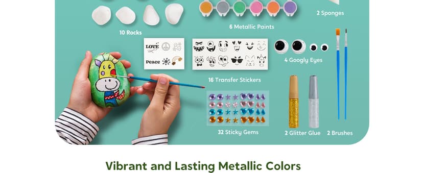 JOYIN Rock Painting Kit for Kids, Arts and Crafts for Girls & Boys Ages 6-12, DIY Supplies for Painting Rocks, Easter Craft Kits Art Set, Toddler Birthday Christmas Presents, Family Indoor Activity