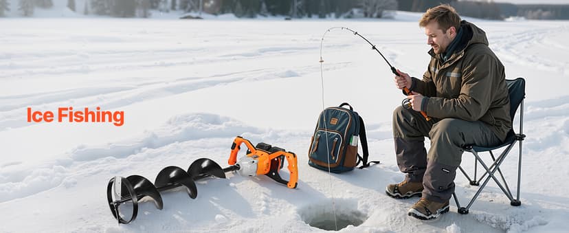 VEVOR 20V/40V Electric Ice Auger, 8 inch Diameter, 2 in 1 Battery Powered Ice Fishing Augers and Earth Auger Combo with Top Plate, Turbo High-Speed Cutting System and Blade Guard
