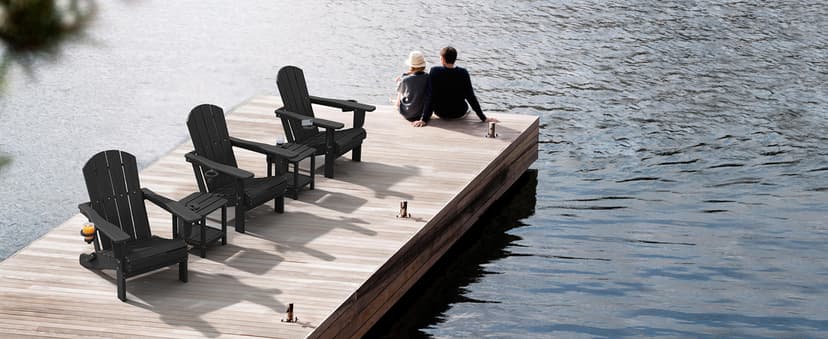 SERWALL HDPE Folding Adirondack Chair with Dual Cup Holder - Composite Adirondack Chair Set of 4- Black