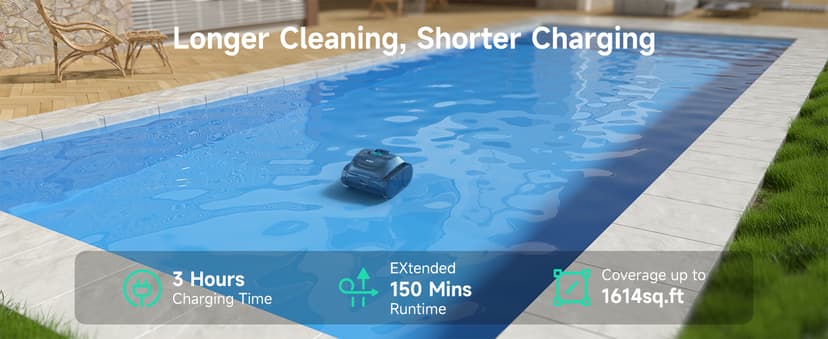 (2026 Upgrade) WYBOT C1 Cordless Robotic Pool Vacuum for Inground Pools, Above Ground Pool Cleaner 4-in-1 Wall & Waterline Cleaning Up to 1,614sq.ft, 150mins Smart Navigation, App Support