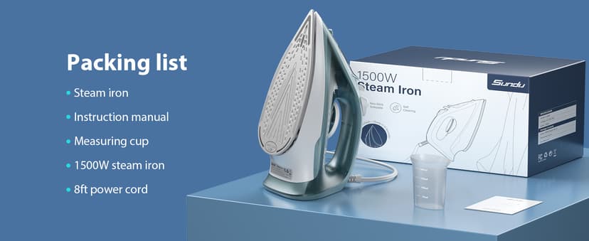 Sundu 1500W Clothes Iron, Steam Iron for Clothes - Ceramic Nonstick Soleplate for Fast Gliding, Self-Clean, Auto Shut-Off, 11.8oz Large Water Tank, Lightweight for Home & Travel Use, Green
