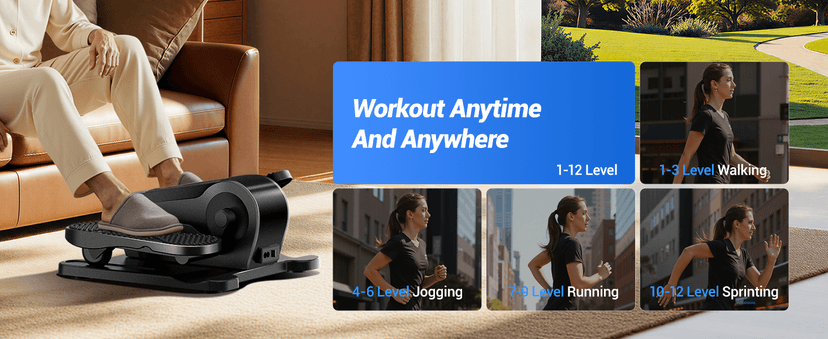 Under Desk Elliptical Machine, Electric Seated Pedal Exerciser, Mini Elliptical Leg Exerciser with Remoter, 12 Level Speeds, Forward & Reverse Direction, Manual & Auto Mode for Home Office