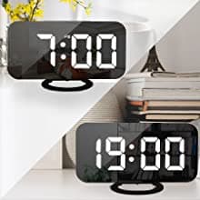 Sukeen Digital Alarm Clock,6" Large LED Display with Dual USB Charger Ports | Auto Dimmer Mode | Easy Snooze Function, Modern Mirror Desk Wall Clock for Bedroom Home Office for All People (Gold)