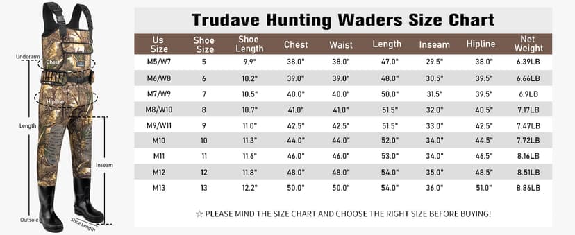 Trudave Chest Waders for Men & Women Waterproof,Fishing Neoprene Waders,Hunting Waders with Boots