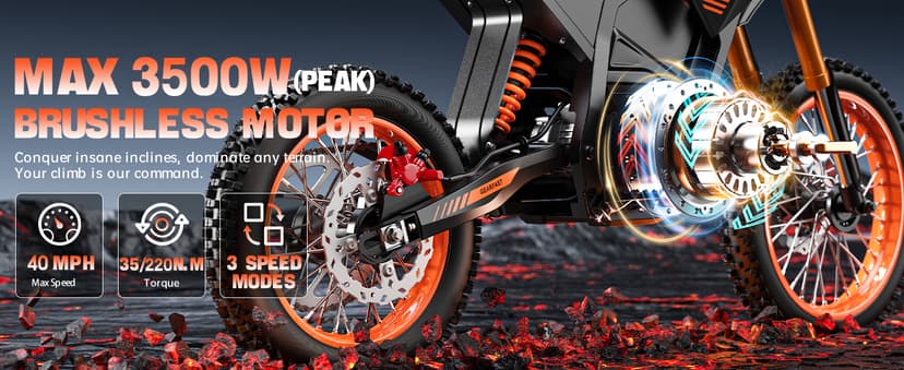 Malzahar Electric Dirt Bike for Teens Adults, 3500W, 40MPH & 60 Miles Electric Motorcycle, 48V/23.4AH Removable Battery, Hydraulic Brakes & Full Suspension, Mountain Off-Road E Dirt Bike for Age 13+