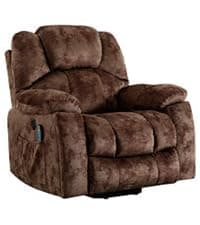 Bonzy Home Power Lift Recliner Chair for Elderly with Massage and Heating, Dual Motor Faux Leather Lift Chair with Spacious Seat, 2 Cup Holders, Adjustable Headrest (Grey Brown)