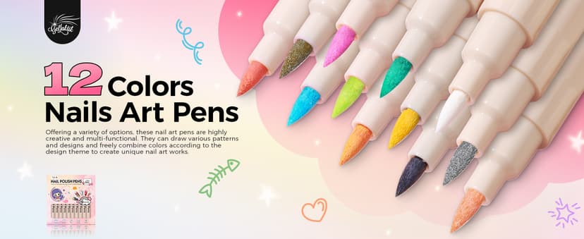 Quick-Dryings, Nail Marker for DIY Paint/Dotting/Liner, Home & Salon Manicure Tools, Great Gift, Non-Toxic, Beginner Friendly Nail Art Pens,12 Colors 0.7mm 3D Nail Polish Pens for Women B0DXKKV1GR
