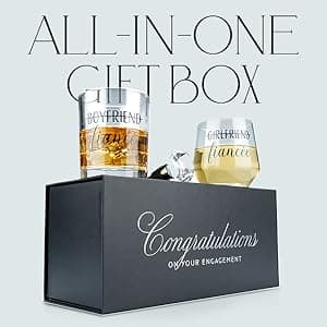 Engagement Gifts for Couples - Unique Fiance Gift for Him or Her! Whiskey Wine Glasses with Diamond Wine Stopper