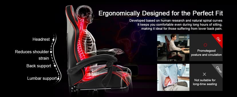 Ergonomic Gaming Chair for Adults, Reclining Computer Office Desk Chair with Footrest, Pocket Spring Cushion,Linkage Armrests, Lumbar Support & Headrest, Heavy-Duty Enlarged Metal Base,Red