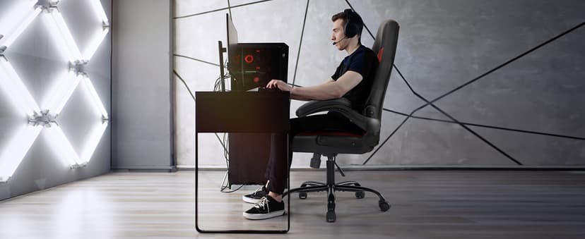 Sweetcrispy Computer Gaming Chair - PU Leather Ergonomic Lumbar Support with Flip-up Armrest and 360° Swivel Wheels, Height Adjustable Task Home Office Desk Video Racing, Red