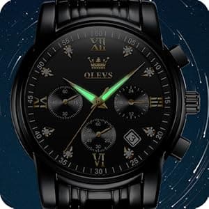 OLEVS Men's Stainless Steel Chronograph Watch, Big Face Gold Silver Black Tone Easy to Read Analog Quartz Watch, Luxury Waterproof Date Diamond Roman Arabic Numerals Dial Dress Watch for Men