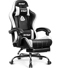 N-GEN GAMING Video Gaming Chair with Footrest Lumbar Support for Home Office High Back Recliner Height Adjustable Ergonomic Comfy Leather Computer Desk Chair (White)