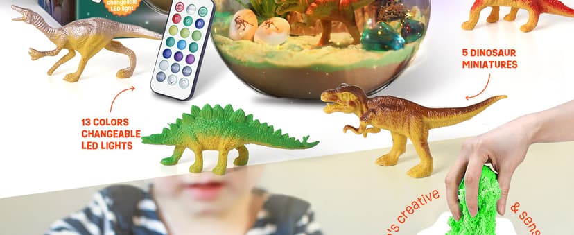 Dinosaur Toys for Kids - Dinosaurs Terrarium Kit for Kids - Birthday Gifts for Boy Ages 4 5 6 7 8-12 Year Old - DIY Dino Toys for Boys - Arts and Crafts Kit for Kid