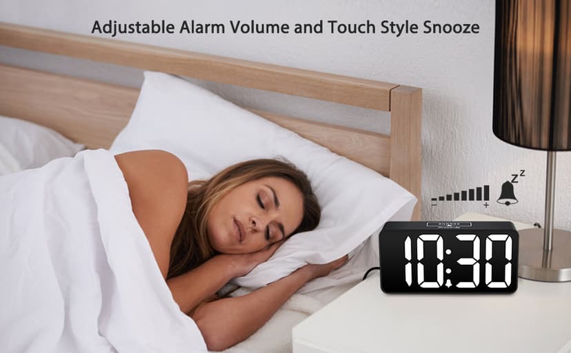 DreamSky Small Digital Alarm Clock for Bederoom, Large Big Numbers Display with Dimmer for Living Room, Electric Bedside Desk Clock with USB Charging Port, Adjustable Volume, USB-C Adapter Powered