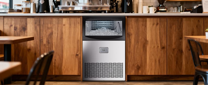 Commercial Ice Maker, 110lbs/24H, 33lbs Large Storage Under Counter Ice Maker for Business, 50 Cubes in 7-14Mins Stainless Steel Ice Machines, Self Cleaning Ice Makers for Cafe Bar Restaurant Home
