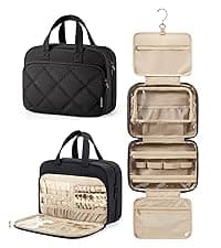 BAGSMART Travel Toiletry Bag, Lightweight Large Wide-open Travel Bag for Women, Puffy Cosmetic Makeup Bag Organizer with Handle for Accessories,Essentials, Toiletries, Dark Pink