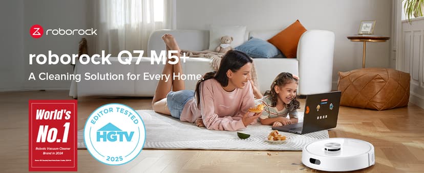 roborock Q7 M5+ Robot Vacuum and Mop, Upgraded from Q5 Max+, Up to 7-9 Weeks Self-Empty, 10000Pa Suction, Dual Anti-Tangle System for Pet Hair & Carpet, PreciSense LiDAR Navigation, App Control, White