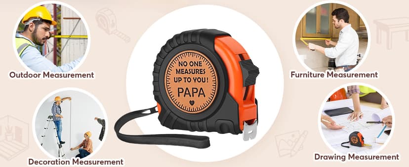 Gifts for Grandpa Papa Birthday Christmas Papa Gifts from Grandkids, Xmas Grandfather Gifts from Granddaughter Grandson, Grandparents Day Gift, Genuine Leather Engraved 25 FT Tape Measure Useful Tools
