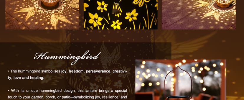 Hummingbird Birthday Gifts for Women Mom Grandma Solar Lanterns Outdoor Waterproof Garden Decor Metal Hanging LED Decorative Light for Patio Yard Lawn Backyard Front Porch Gardening Gifts