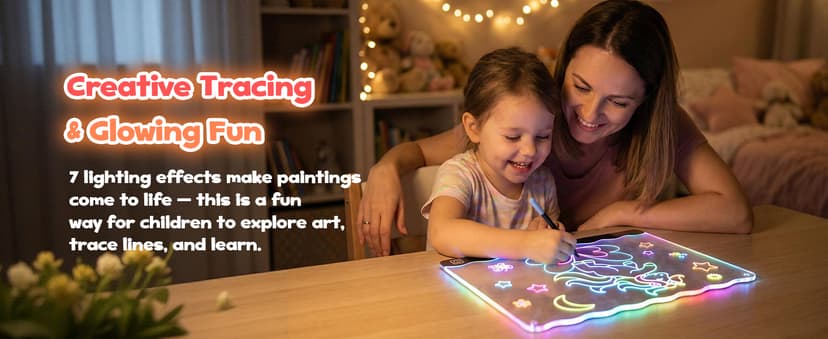 USB-C 10" Light Up Coloring Pad, 7 Color Doodle Glow Tablet, 7 Pens, 10 Tracing Sheets, Unicorn Birthday Gift Age 4 5 6 7 8 9 LED Drawing Board for Girls, Arts Gifts Kit and Crafts Toys for 3+ Year Old B0GDCX74KL