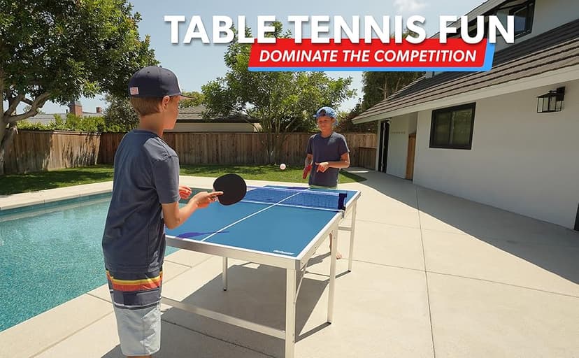 GoSports Mid-Size Table Tennis Game Set - Red or Blue - Indoor/Outdoor Portable Table Tennis Game with Net, 2 Table Tennis Paddles and 4 Balls