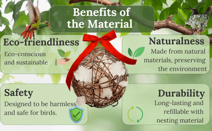 Hummingbird Nesters - Bird Nesting Material Holder for Wild Birds - Humming Bird House Materials Gifts for Bird Watching Nature Lovers - Refillable Outdoor Nesting Station to Build a Nest