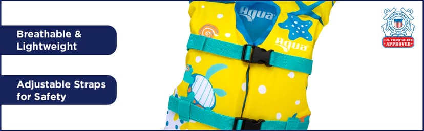 Aqua Oceans 7 Life Jacket for Kids - US Coast Guard Approved Life Vest for Infant, Child & Youth Boys and Girls, Open-Side PFD for Boating, Swimming & Water Sports